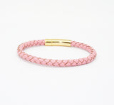 Unisex Men's Genuine Leather Stainless Steel Magnetic Clasp Bracelet Pink