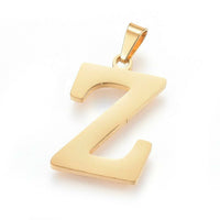 Stainless Steel Pendant 1.2" Earrings Necklace 17.7" Alphabet Letter Gold P813