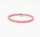 Unisex Men's Genuine Leather Stainless Steel Magnetic Clasp Bracelet Pink