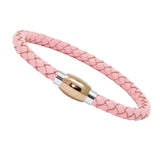 Unisex Men's Genuine Leather Stainless Steel Magnetic Clasp Bracelet Pink