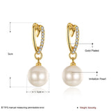 Rose White Gold Plated Pearl Zirconia Drop Stud Earrings L106