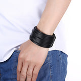 Leather Bracelet Handmade Black Brown 9 Inches 41MM  Button Clasp L526