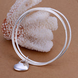 Unisex Sterling Silver Plated Yellow Gold Silver Plated Heart Bangle Charm Bracelet L68