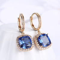 Yellow Gold Platinum Plated Earrings  Drop Dangle Zirconia Latch Back Clasp L594