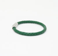 Unisex Men's Genuine Leather Stainless Steel Magnetic Clasp Bracelet Green