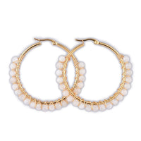 Hoop Earrings Stone Beads Gold Stainless Steel Hoop 50mm Pin 0.6x1mm  P602