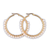 Hoop Earrings Stone Beads Gold Stainless Steel Hoop 50mm Pin 0.6x1mm  P602