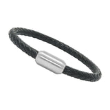 Unisex Genuine Leather Stainless Steel Magnetic Clasp Bracelet Black 8" Inches