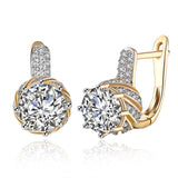 Platinum Plated Earrings Hoop Huggies AAA Zirconia Blue Latch Back Clasp L588