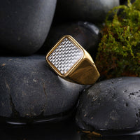 Stainless Steel Yellow Gold Platinum Plated Mens Band Ring Carbon Fiber B555