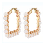 201 Stainless Steel Hoop Earrings Natural Agate Bead Rectangle Gold A178