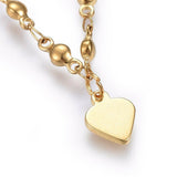 304 Stainless Steel Charm Bracelet  Lobster Heart Gold 8.2" 3mm  A90