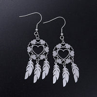 Stainless Steel Chandelier Earrings Dream Catcher Feather Silver 0.7mm Z391