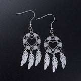 Stainless Steel Chandelier Earrings Dream Catcher Feather Silver 0.7mm Z391