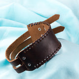 Leather Bracelet  Black Brown 15 Inches 50MM Push button L445