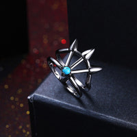 Platinum Black Gunmetal Plated Spikes Ring Womens Kallaite Stone Blue B503