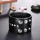 Leather Bracelet Handmade  Black Brown 9 Inches 47MM Button Clasp L508