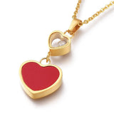 Stainless Steel Pendant Necklace Rhinestone Heart Black Red Z501