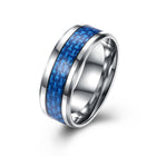 Stainless Steel Mens Band Carbon Fiber Silver Black Blue Ring B556