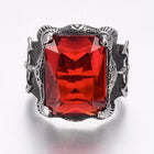 316 Surgical Stainless Steel Ring Cubic Zirconia Rectangle Red 17~22mm Z696