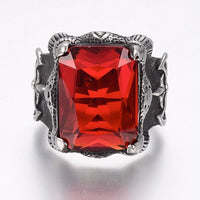 316 Surgical Stainless Steel Ring Cubic Zirconia Rectangle Red 17~22mm Z696