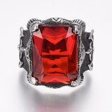 316 Surgical Stainless Steel Ring Cubic Zirconia Rectangle Red 17~22mm Z696