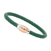 Unisex Men's Genuine Leather Stainless Steel Magnetic Clasp Bracelet Green