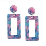 Ear Studs Alloy Cellulose Acetate(Resin) Rectangle Blue 50x20mm Pin 0.7mm  P573