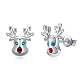 Stud Earrings Zirconia Christmas Rudolph Reindeer Platinum Gold 10x12mm P135