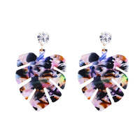 Resin Dangle Earrings Gold Tone Alloy Findings Rhinestone Leaf Colorful 2" P605