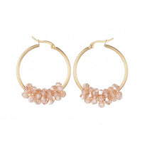 Stainless Steel Hoop Earrings Glass Bead Gold 12 Gauge 42x33 2mm 0.8x1.2mm A177
