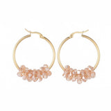 Stainless Steel Hoop Earrings Glass Bead Gold 12 Gauge 42x33 2mm 0.8x1.2mm A177