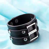 Leather Bracelet  9 Inches 49MM Push button L444