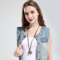 Genuine Leather Necklace Pendant Masquerade Mask Adjustable Slide Clasp B484