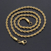 304 Stainless Steel Rope Chain Necklace Lobster Gold 18-26" 3mm  A419