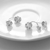 Double Flat Round Brass Cubic Zirconia Stud Earrings Clear platinum 26mm  P556