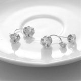 Double Flat Round Brass Cubic Zirconia Stud Earrings Clear platinum 26mm  P556