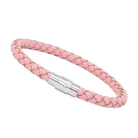 Unisex Men's Genuine Leather Stainless Steel Magnetic Clasp Bracelet Pink