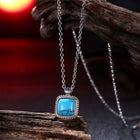 Platinum Plated Necklace Pendant Drop Kallaite Blue 19 Inch 1MM Lobster  B193