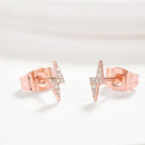 Brass Micro Pave Cubic Zirconia Stud Earrings Lightning Clear platinum  P554