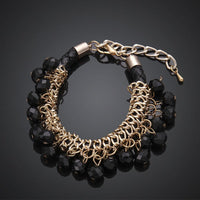 Unisex PU Leather Gold  Beads Charm Bracelet L73