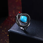 Platinum Black Gunmetal Plated Ring Halo Womens Kallaite Stone Blue B504