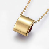 Stainless Steel Set Pendant Necklace Earrings Zirconia Red Gold 17.71" P723