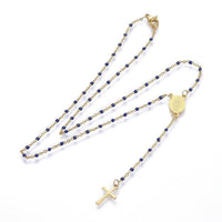 Stainless Steel Lariat Necklace Enamel Lobster Cross Virgin Gold Blue 17" A210