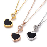 Stainless Steel Pendant Necklace Rhinestone Heart Black Red Z501