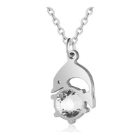 Stainless Steel Pendant Necklace Rhinestone Dolphin Silver 15.7" 1.5mm Z630