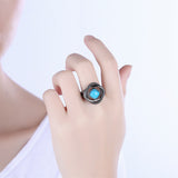 Platinum Black Gunmetal Plated Ring Halo Womens Kallaite Stone Blue B504