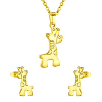 Stainless Steel Women's Unisex Set 18 Inch Necklace Earrings Giraffe Y23