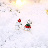 Rose Gold Platinum Enamel Stud Earrings Christmas Tree Candle 17x12mm P133
