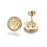 Stainless Steel Set Pendant Necklace Earrings Clay Tree of Life Gold 17" Z755